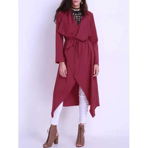 Pure Color Duster Jacket With Belt