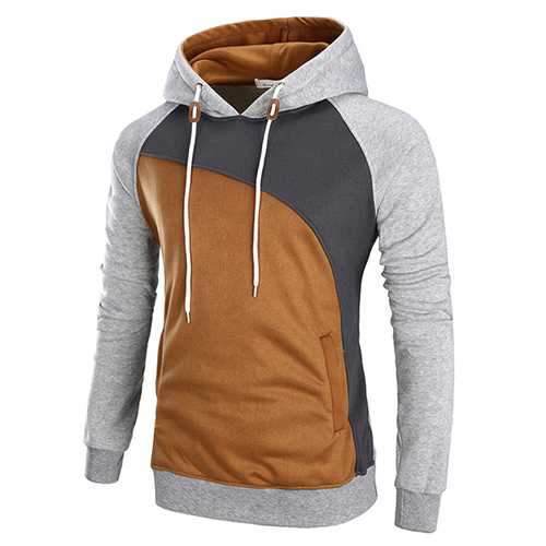 Fashion Color block Splicing Hooded Sweater Mens Long Sleeve Thick Sport Hoodies