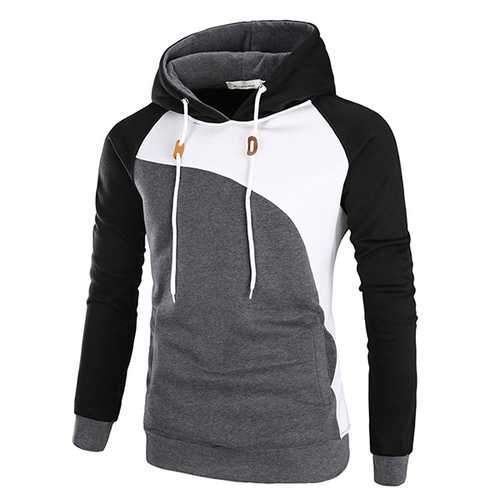 Fashion Color block Splicing Hooded Sweater Mens Long Sleeve Thick Sport Hoodies