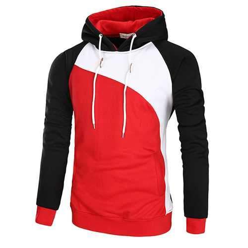 Fashion Color block Splicing Hooded Sweater Mens Long Sleeve Thick Sport Hoodies