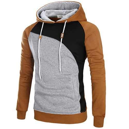 Fashion Color block Splicing Hooded Sweater Mens Long Sleeve Thick Sport Hoodies