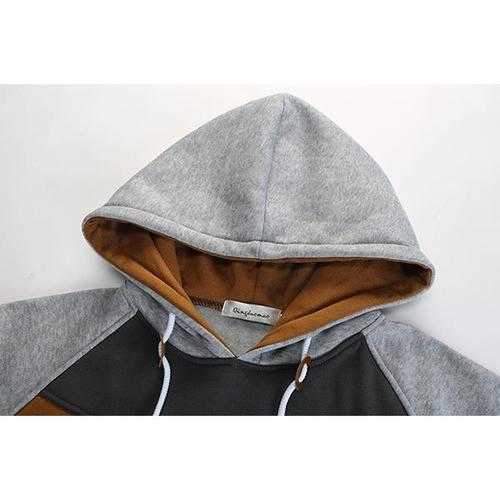 Fashion Color block Splicing Hooded Sweater Mens Long Sleeve Thick Sport Hoodies