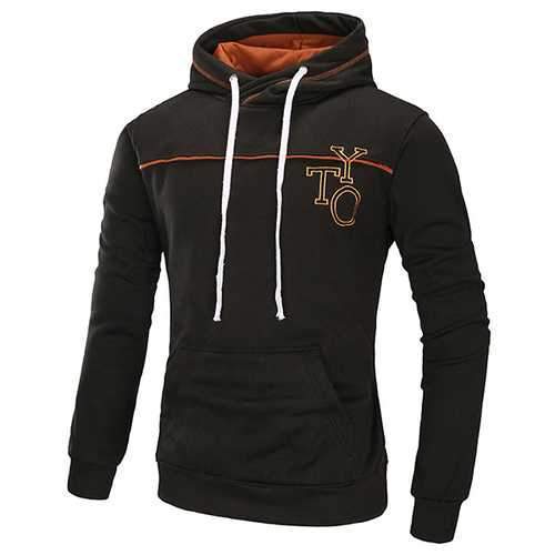 Men's Casual Letter Printed Hoodies Fashion Big Front Pocket Thick Sport Hooded Sweatshirt