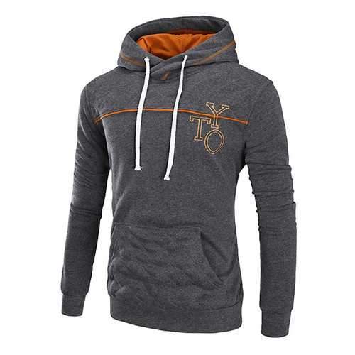 Men's Casual Letter Printed Hoodies Fashion Big Front Pocket Thick Sport Hooded Sweatshirt