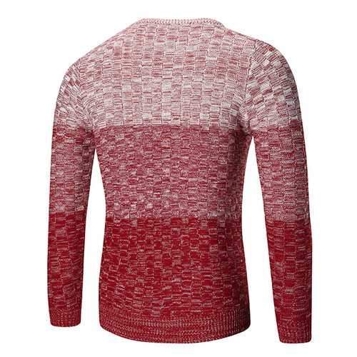 Men's Changing Color Casual Sweater Fashion Hit Color Stripes Knitted Round Neck Sweater