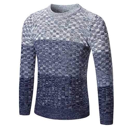 Men's Changing Color Casual Sweater Fashion Hit Color Stripes Knitted Round Neck Sweater