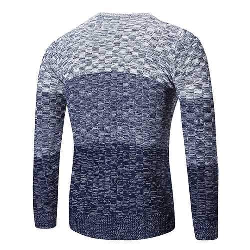 Men's Changing Color Casual Sweater Fashion Hit Color Stripes Knitted Round Neck Sweater