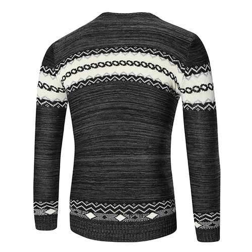 Autumn Winter Men's Fashion Stitching Color Sweater Casual Knitted Printed Round Neck Sweater