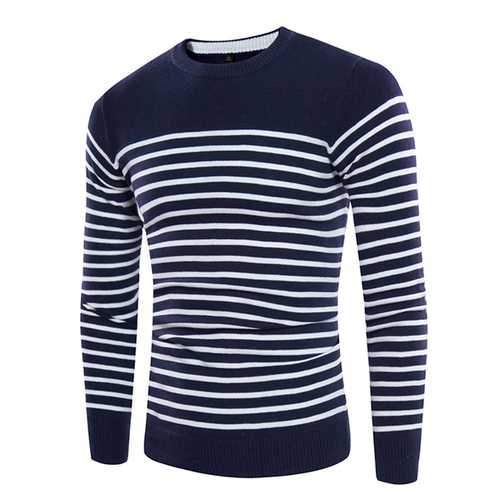 Concise Fashion Striped Printed Sweater Men's Knitted Round Neck Casual Pullover Sweater