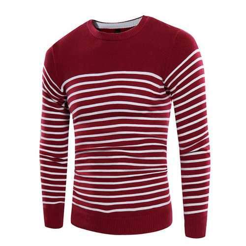 Concise Fashion Striped Printed Sweater Men's Knitted Round Neck Casual Pullover Sweater