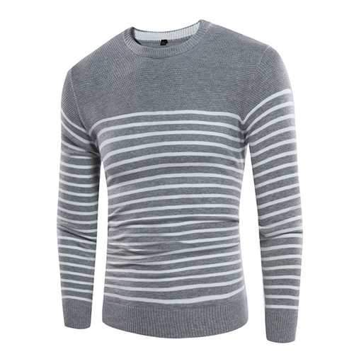 Concise Fashion Striped Printed Sweater Men's Knitted Round Neck Casual Pullover Sweater