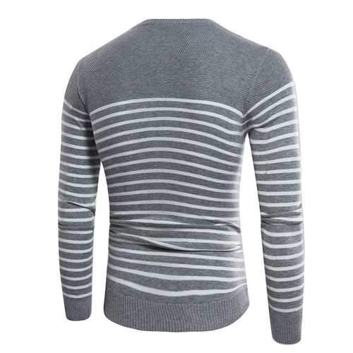 Concise Fashion Striped Printed Sweater Men's Knitted Round Neck Casual Pullover Sweater