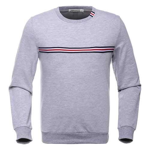 Fashion Striped Pattern Cotton Sweater Men's Solid Collar Round Neck Long Sleeve Sweatshirt