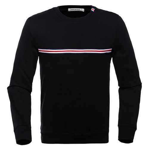 Fashion Striped Pattern Cotton Sweater Men's Solid Collar Round Neck Long Sleeve Sweatshirt