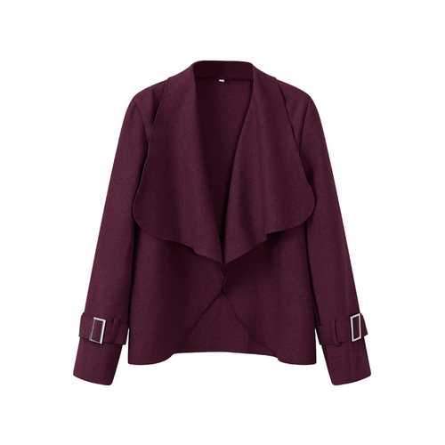 Elegant Women Irregular Pure Color Lapel Long Sleeve Short Jacket