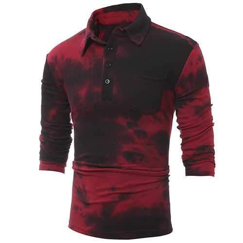 Long Sleeve Printed Wine Red Casual Slim Shirt Long Sleeve T-Shirt For Men