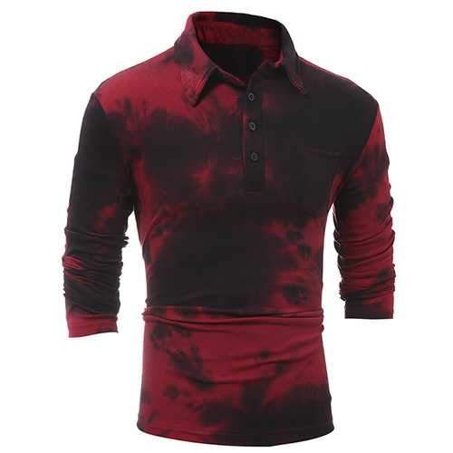 Long Sleeve Printed Wine Red Casual Slim Shirt Long Sleeve T-Shirt For Men