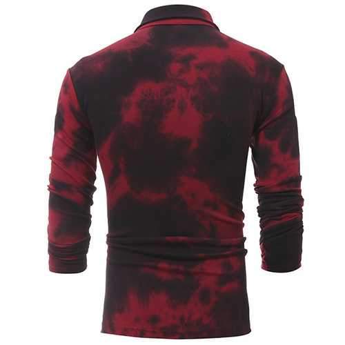 Long Sleeve Printed Wine Red Casual Slim Shirt Long Sleeve T-Shirt For Men