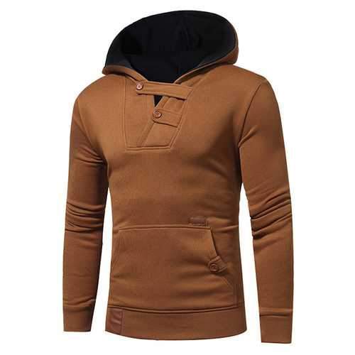 Hit Color Hoodies Sweater Leisure Patchwork Cotton Button Soprts Hoodies Sweatshirts