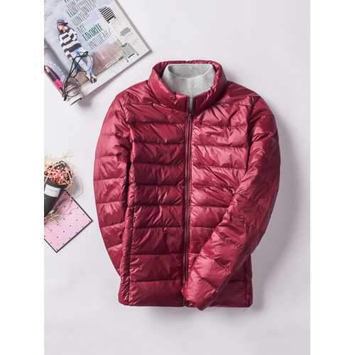 Casual Women Pure Color Long Sleeve Down Jackets