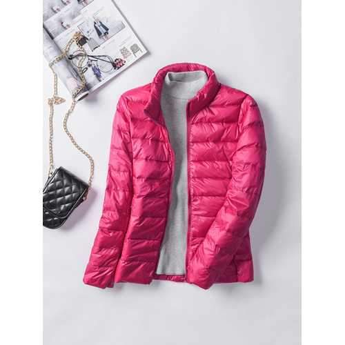 Casual Women Pure Color Long Sleeve Down Jackets