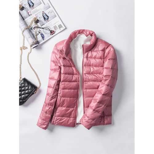 Casual Women Pure Color Long Sleeve Down Jackets