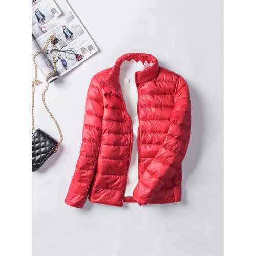 Casual Women Pure Color Long Sleeve Down Jackets