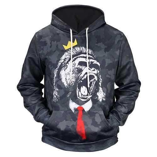 Men's Fall Winter 3D Animals Printing Hoodies Casual Fashion Polyester Sport Sweatshirt