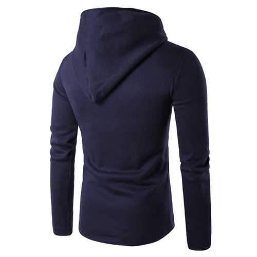 Men's Fashion Decorative Design Dblique Zipper Hoodies Solid Color Casual Sport Hoodies