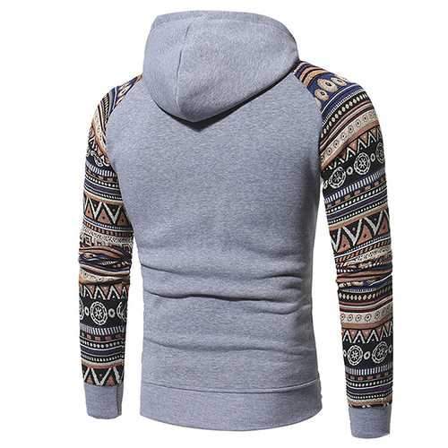 National Style Vintage Hoodies Fashion Men's Front Big Pocket Stitching Leisure Hoodies