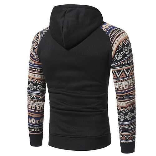 National Style Vintage Hoodies Fashion Men's Front Big Pocket Stitching Leisure Hoodies