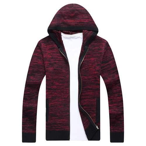 Men's Casual Knitted Hooded Cardigans Fashion Solid Color Comfortable Sweaters