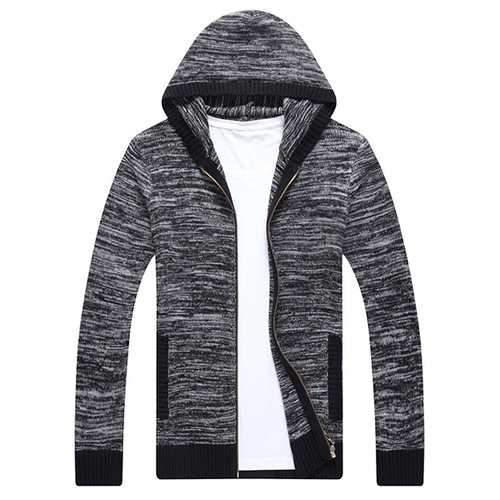 Men's Casual Knitted Hooded Cardigans Fashion Solid Color Comfortable Sweaters