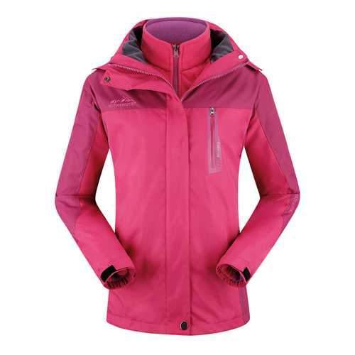 Womens Outdoor Two Sets Warm Waterproof Windproof Fleece Hooded Mountaineering Jackets