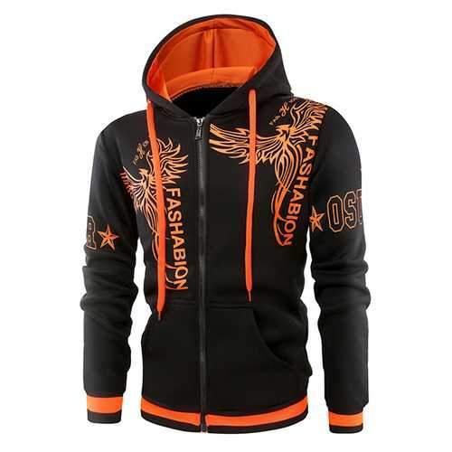 Fashion 3D Printed Stitching Hoodies Winter Men's Casual Zip Up Sports Hoodies Tops