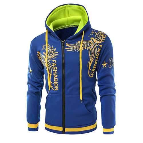 Fashion 3D Printed Stitching Hoodies Winter Men's Casual Zip Up Sports Hoodies Tops