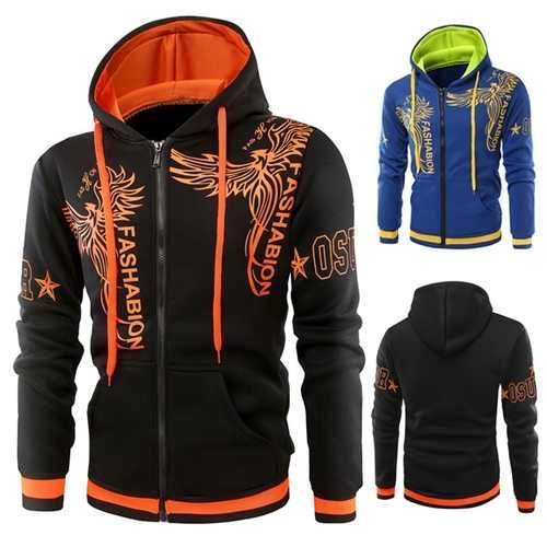 Fashion 3D Printed Stitching Hoodies Winter Men's Casual Zip Up Sports Hoodies Tops