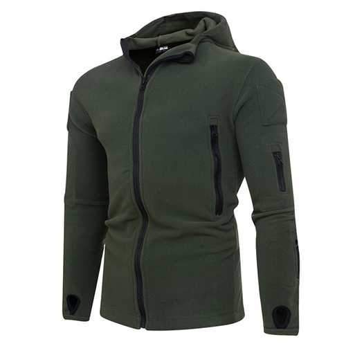 Men's Outdoor Tactical Fleece Warm Hoodies Jacket Casual Multi Head Zipper Hand Hole Sweater