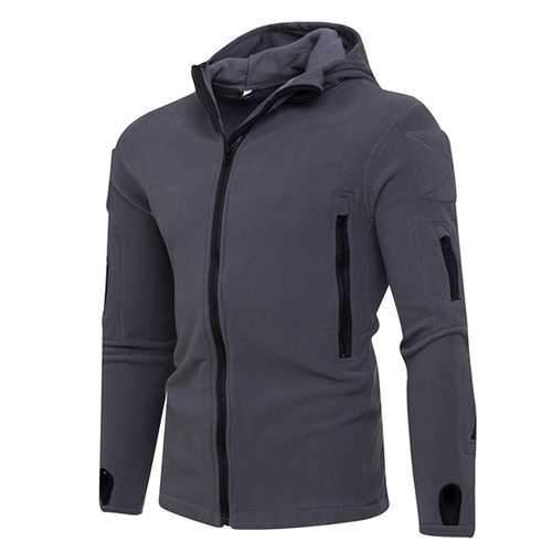 Men's Outdoor Tactical Fleece Warm Hoodies Jacket Casual Multi Head Zipper Hand Hole Sweater