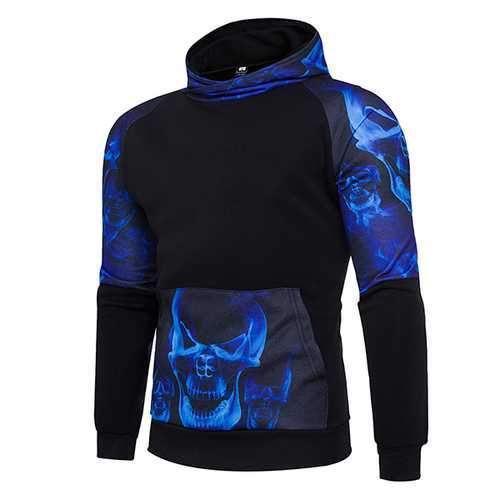 3D Skull Side Printed Hoodies Men's Loose Casual Sports Sweatshirt