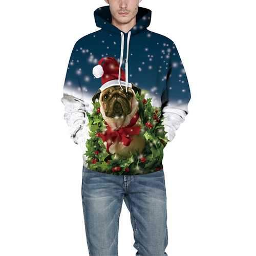 Christmas Dog Digital Printing Hoodies Sweater Big size Casual Loose Couple Sportswear