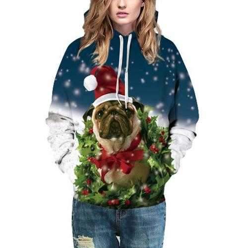 Christmas Dog Digital Printing Hoodies Sweater Big size Casual Loose Couple Sportswear