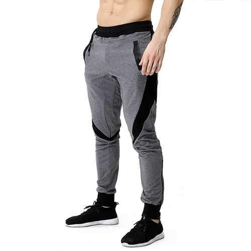 Men's Casual Stitching Color Slim Fit Joggers Sport Pants