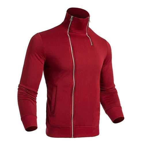 Men's Fashion Double Zipper Stand Collar Sweatshirt