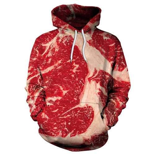 Unisex Fun Meat 3D Printed Loose Hooded Sweater