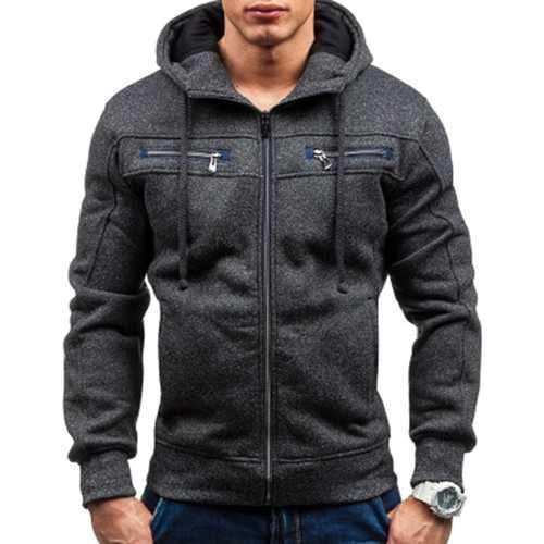 Men's Cotton Double Zipper Decoration Casual Sweatshirts