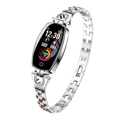 Bakeey H8 HR Blood Pressure Turn Light Dynamic UI Women Diamond Stainless Steel Smart Watch Bracelet