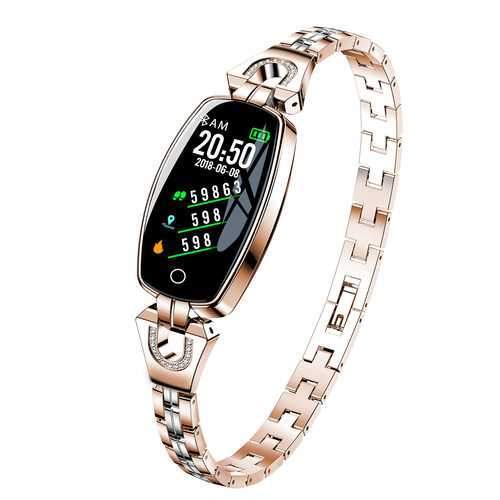 Bakeey H8 HR Blood Pressure Turn Light Dynamic UI Women Diamond Stainless Steel Smart Watch Bracelet