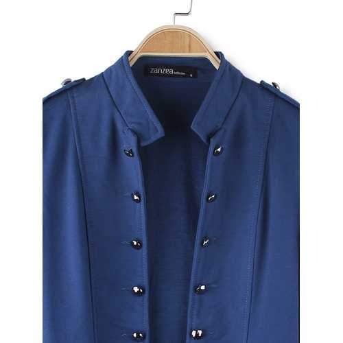 Solid Color Stand-up Collar Double Breasted Jacket Outerwear