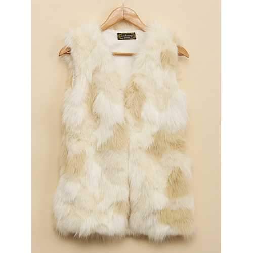 Women Fashion Sleeveless Pure Color Imitation Fur Jacket Vest